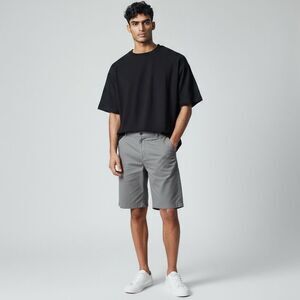 H&M solid Gray Flat Front 100% Cotton Bermuda Shorts with pockets waist 34